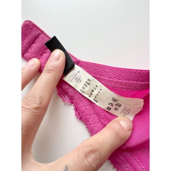CHANTELLE Fuchsia Pink Embroidered Logo Lace 38Balconette Bra, Size 34DDD - Picture 10 of 12